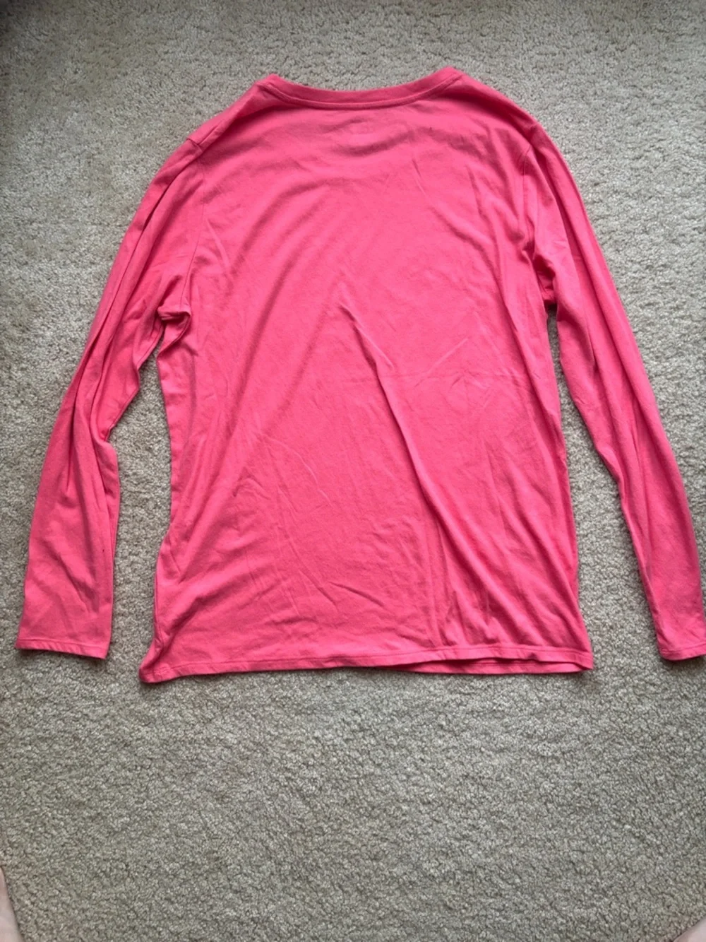 PINK Victoria's Secret Bright Coral Pink Long-Sleeve Tee with Black Script - Picture 2 of 3